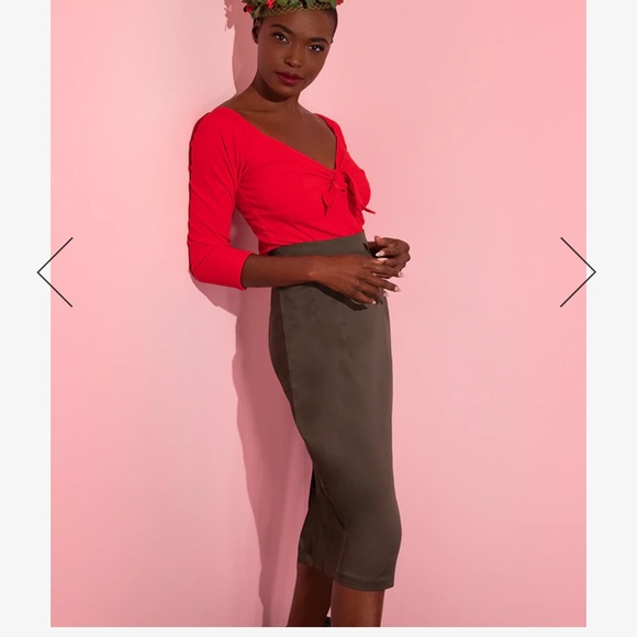 Dark Sage Pencil Skirt - Picture 1 of 3